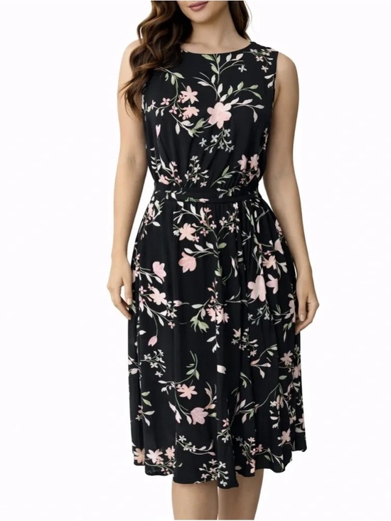Anne Klein Dresses & Skirts - Anne Klein Black Midi Dress with Pink Floral Print